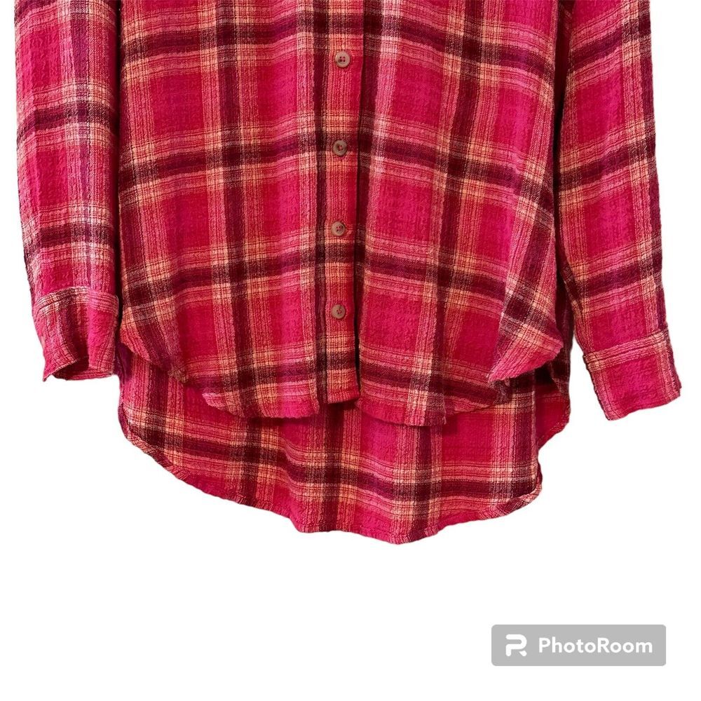 Pilcro Anthropologie Pink Plaid Pockets Crinkle Tunic Button Collared‎ Top XS - Picture 3 of 12